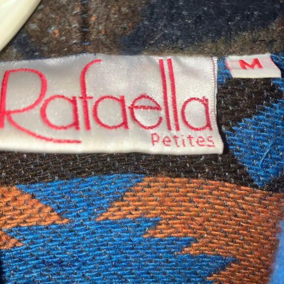 VTG Rafaella Aztec southwestern print wool tie waist shawl cardigan coat M - Picture 2 of 5